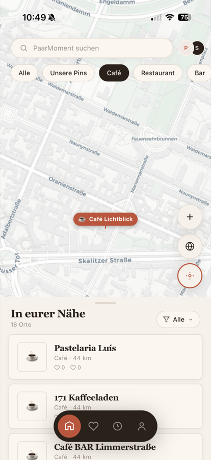 Karte mit Partner-Locations in der PaarMoment-App