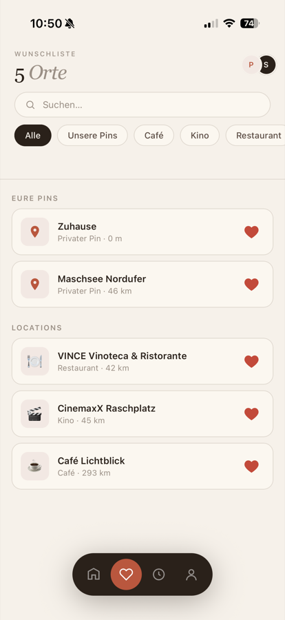 Wunschliste geplanter Dates
